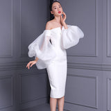 Agatha Elegant Puff Sleeves Midi Dresses Thusfar