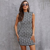 Peak Shoulder Jacquard Geometrical Mini Dress