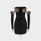 One Word Collar Pleated Leopard Mini Dress Thusfar