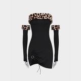 One Word Collar Pleated Leopard Mini Dress