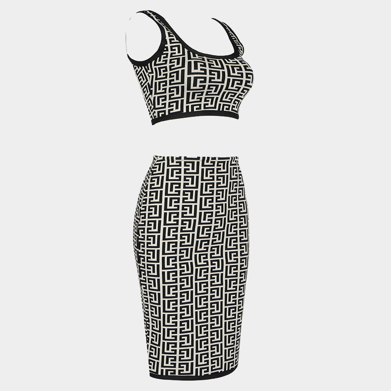 Geometric Jacquard two-piece dress Mini Dress Thusfar