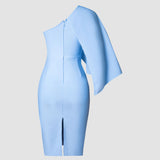 Blue Flounces One Shoulder Midi Dress Thusfar